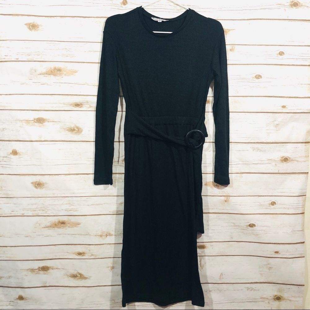 Velvet torch women's long sleeve black tie waist dress sizeâ S